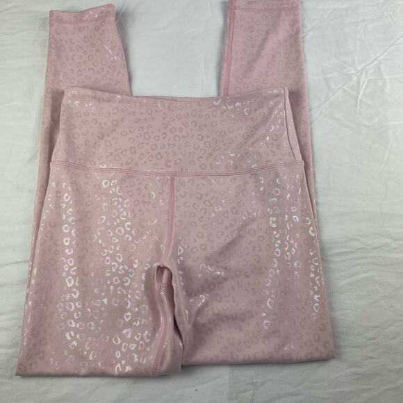 ZYIA Active Baby Pink Metallic Unicorn Leopard Print Mid Rise Womens Leggings 2 - Picture 2 of 6